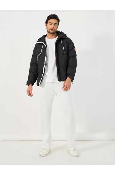 Quilted Hooded Puffer Jacket with Contrast Zip Panel Detail