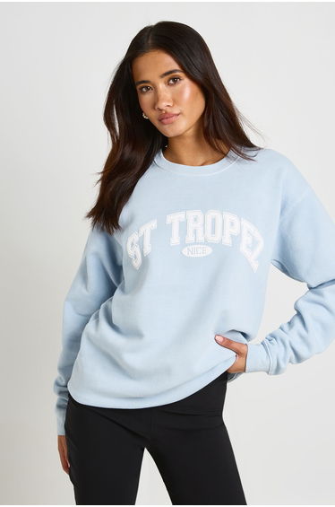 St Tropez Printed Washed Oversized Sweatshirt - light blue