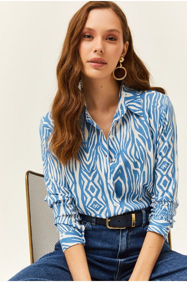 Women's Indigo Zebra Patterned Viscose Shirt