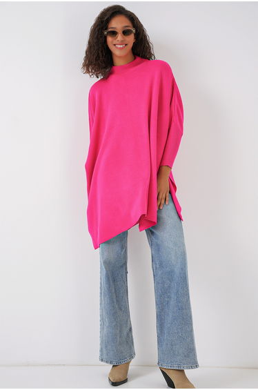 Slit Poncho Sweater - Fuchsia