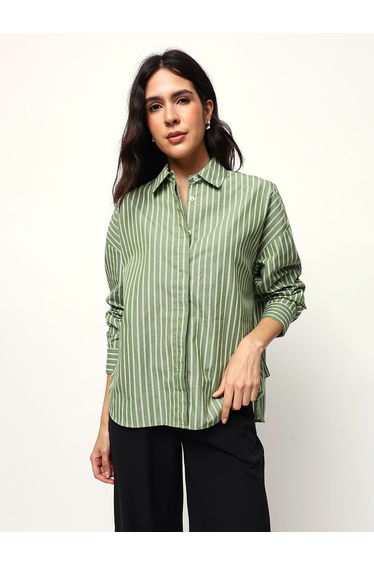 Striped Oversized Cotton Casual Shirt