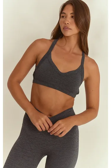 Charcoal Seamless Marl Cross Back Sports Bra