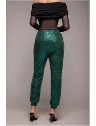 Goddiva Sequin Cuffed Ankle Trouser - Emerald - 2