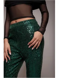 Goddiva Sequin Cuffed Ankle Trouser - Emerald - 3