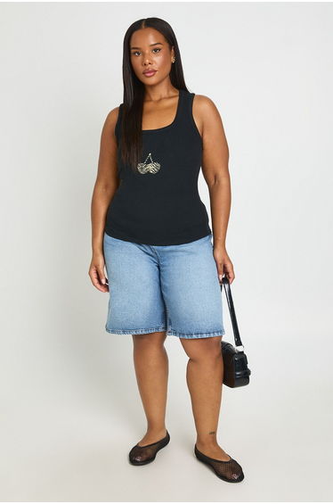Plus Zebra Cherry Printed Tank Top - black