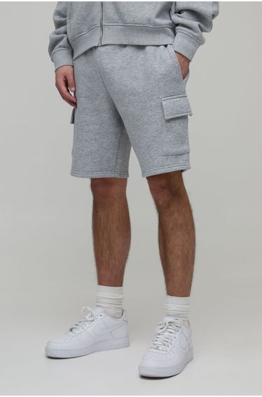 Basic Slim Fit Cargo Jersey Short - grey marl