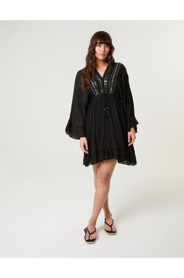 Embellished Kimono Sleeve Mini Dress
