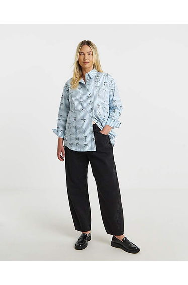 Blue Stripe Oversized Embroidered Shirt