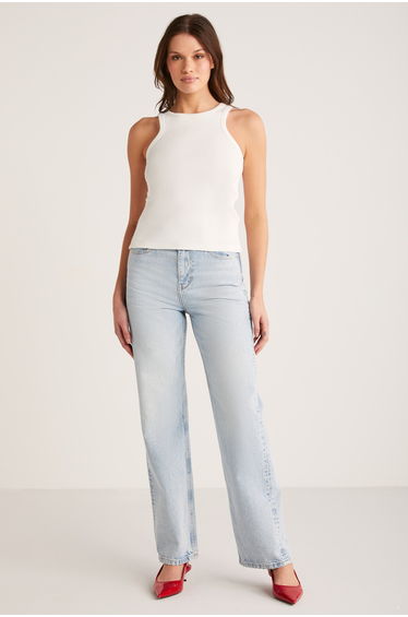 Alfie Women's Cotton Ribbed Look Hanging Halter Neck Basic White Undershirt