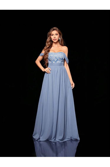Leely Women's Elegant Off The Shoulder Sleeveless A-Line Dress