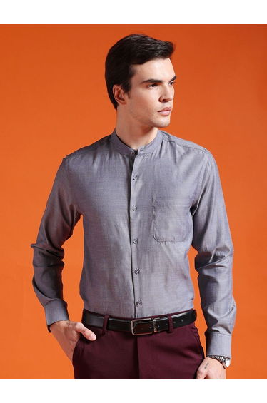 Men Grey Slim Fit Solid Formal Shirt
