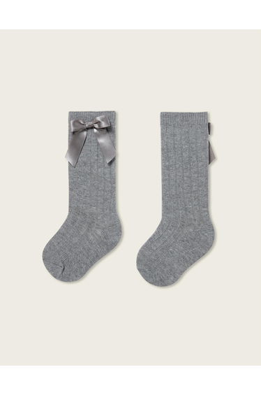 High Socks with Satin Bow for Baby Girls, Grey