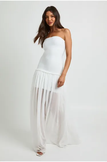 Premium Bandage Bandeau Maxi Dress - ivory