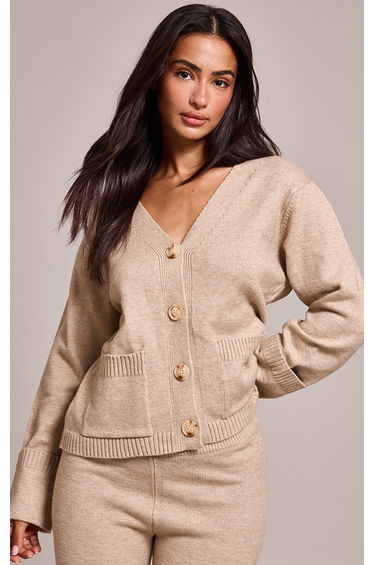 Petite Oatmeal Turn Back Cuff Cardigan