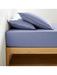 شرشف سرير قطن ساتان مغسول سادة بحواف مطاطية - 1