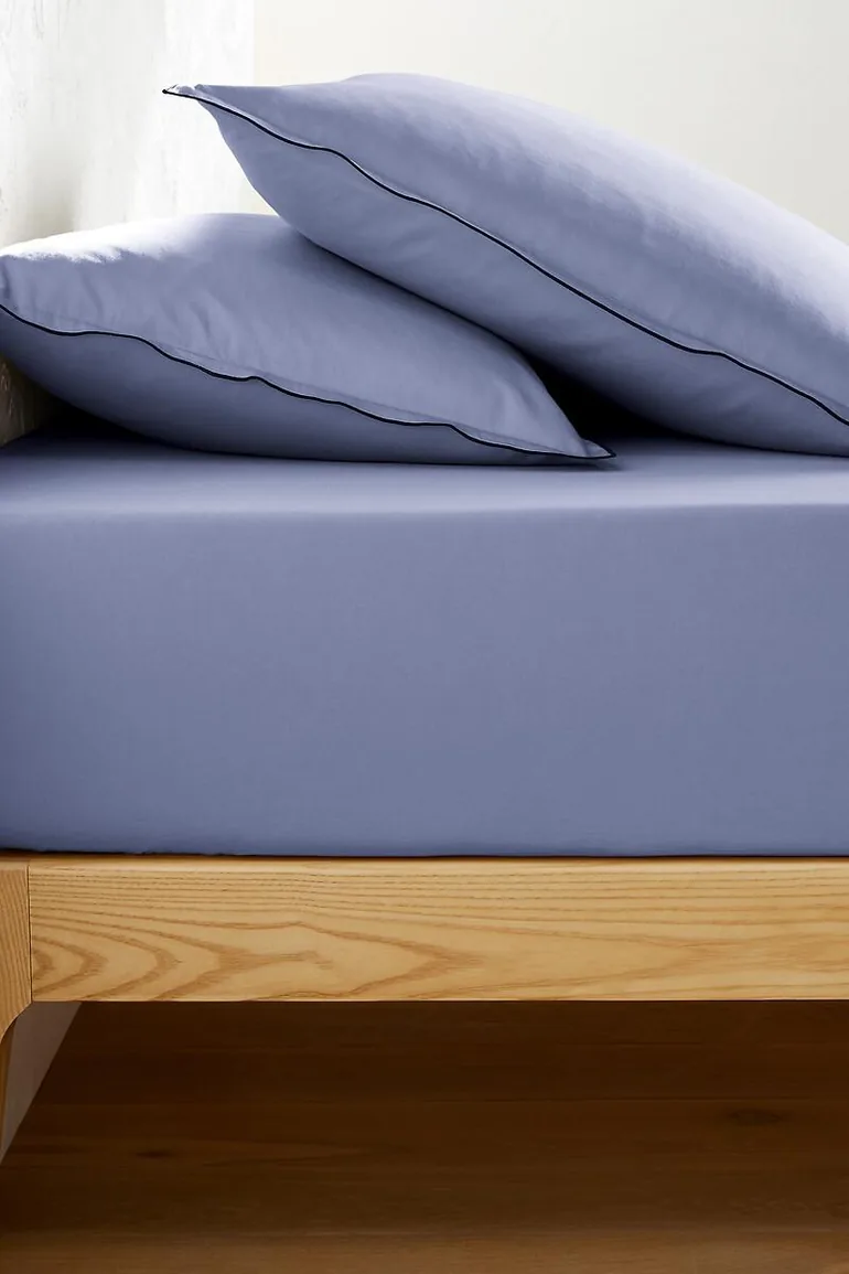 شرشف سرير قطن ساتان مغسول سادة بحواف مطاطية