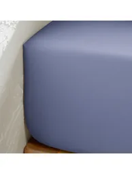 شرشف سرير قطن ساتان مغسول سادة بحواف مطاطية - 2