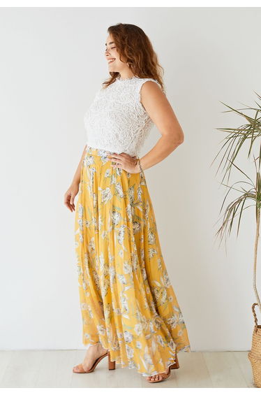 Flower Season Chiffon Maxi Skirt in Yellow
