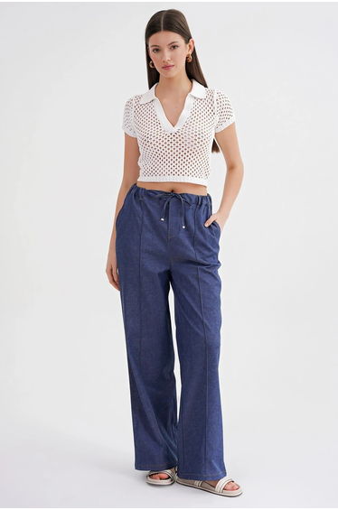 Mixray Straight Leg Drawstring Denim Looking Pants