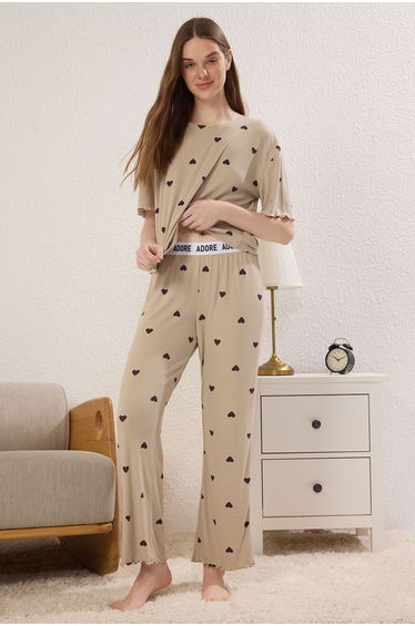 Mint Heart Camisole Knitted Pajama Set