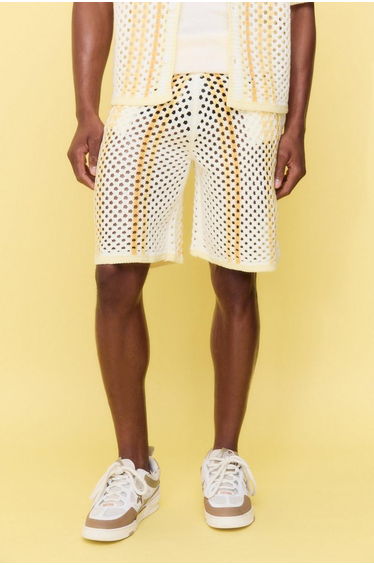 Relaxed Open Stitch Stripe Knitted Shorts - white