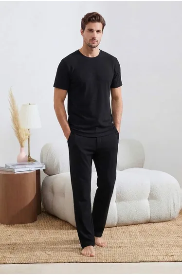 Black Regular Cut 3-Pack Textured Tracksuit Set