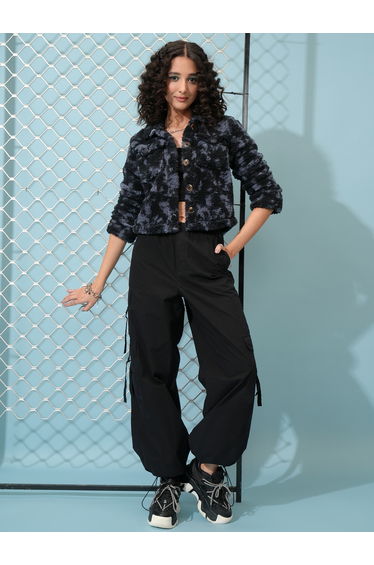 Abstract Print Button Detail Collared Jacket