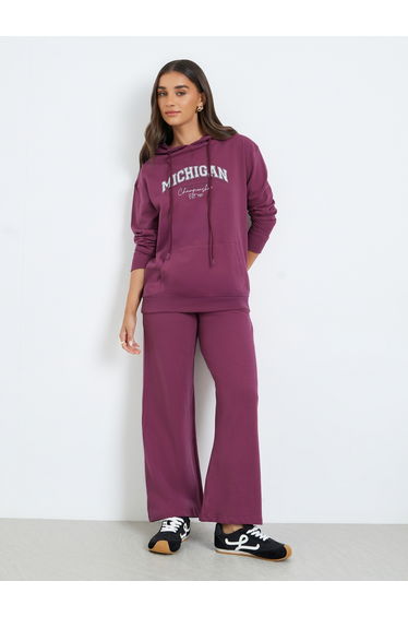 Women Purple Hoodie and Wide Leg Pants Co-Ords