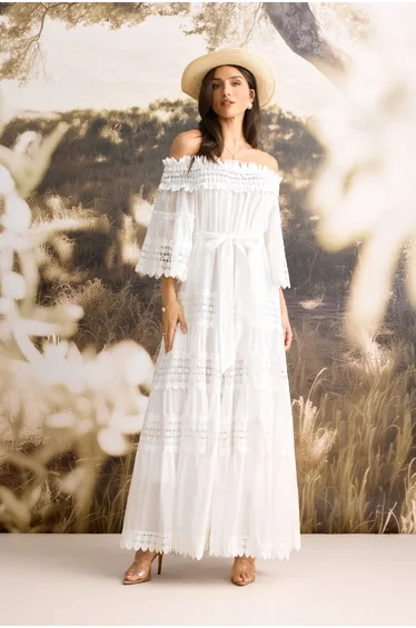Maura Off Shoulder Lace Trim Maxi Dress