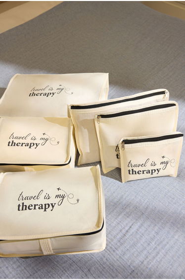 Set of 6 Suitcase Organizers with Slogan Print and Zipper Detail
