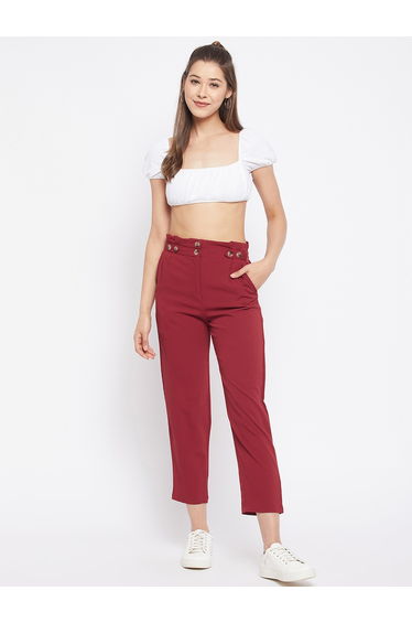 Women Maroon Regular Fit Trousers