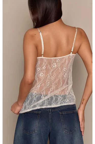 Cream Longline Delicate Lace Cami