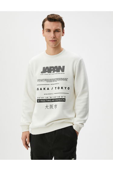 Far East Themed Crew Neck Slogan Printed Sweatshirt
