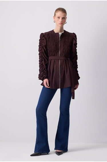 GATHERED MICRO JACKET WITH ZIPPER