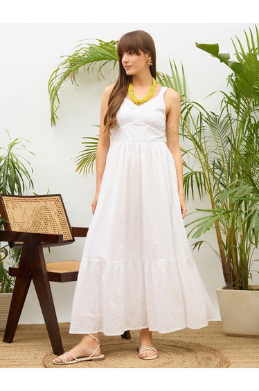 White Embroidered Strappy Maxi Dress