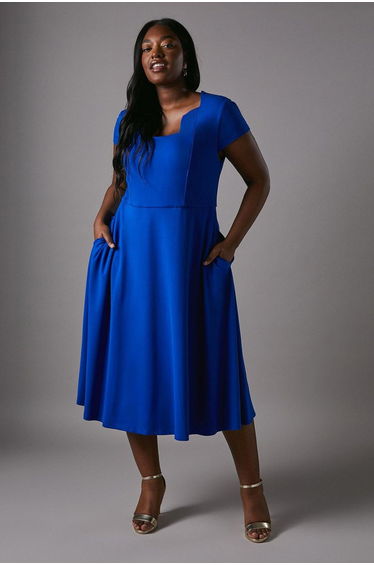 Plus Ponte Midi Dress With Square Neckline
