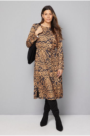 Animal Print Belted Column Dress