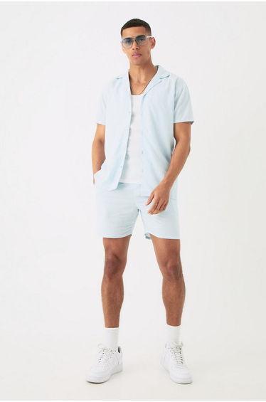 Short Sleeve Linen Shirt & Short - blue
