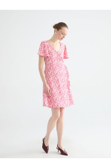 Double Breasted Collar Floral Mini Dress