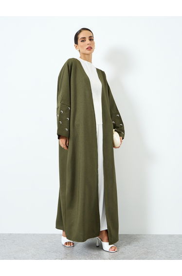 Women Green Long Sleeve with Moon Graphic Print Abaya
