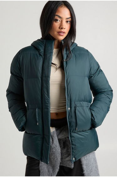 Cinch Waist Hooded Puffer Jacket