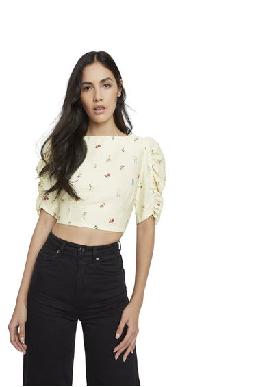 Glamorous Botanical Ditsy Ruffle Sleeve Crop Top