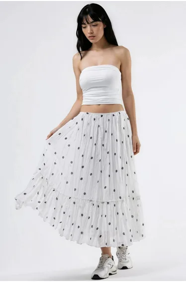 BUSEM High Waist Polka Dot Maxi Skirt with Frills