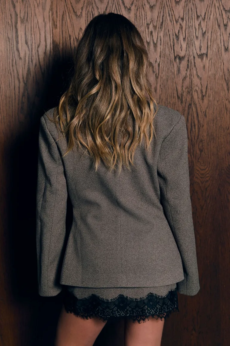 Herringbone Structured Blazer - chocolate - 2