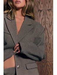 Herringbone Structured Blazer - chocolate - 1