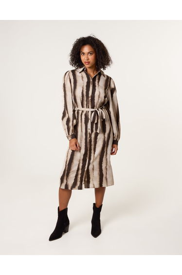 Printed Puff Sleeve Button Through Midi Dress