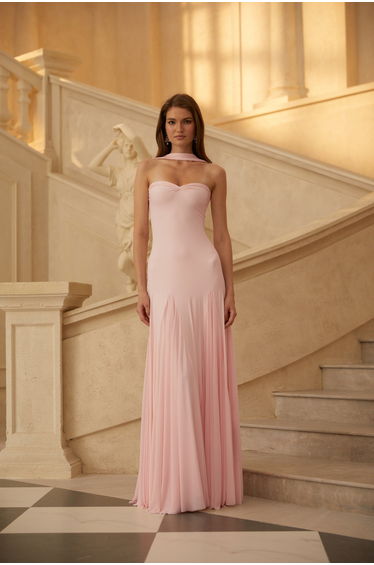 Rêverie Pink Sweetheart Neck Maxi Dress