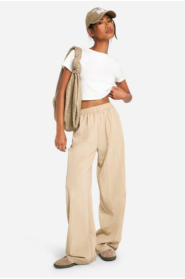 Nylon Wide Leg Trouser - stone