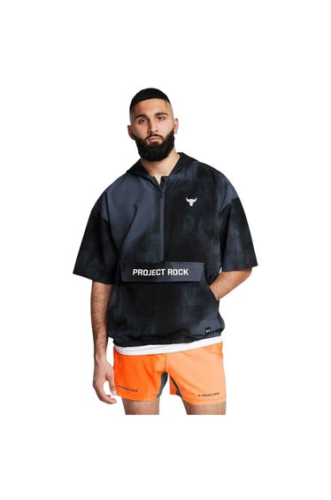 Under Armour Mens Project Rock Short-Sleeved Hoodie - Grey