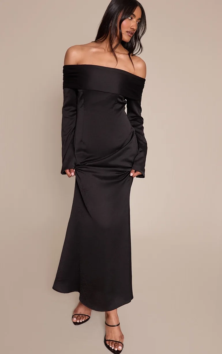 black bardot dress maxi Luisa